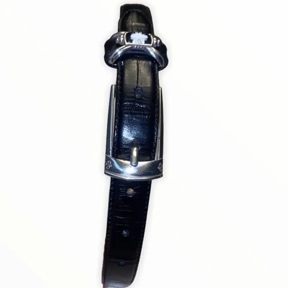 Brighton black leather belt with silver embellishments Vtg
